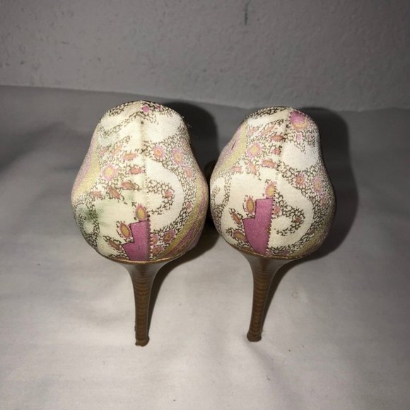 Cole Haan Silk Paisley Multi-Color  Print Open Toe pumps Heels - Picture 3 of 5